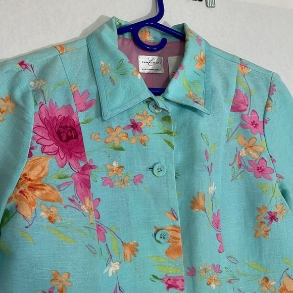 Emma James Linen Blend Blazer with Pockets, Covered Buttons, Aqua, 10 - Picture 3 of 8